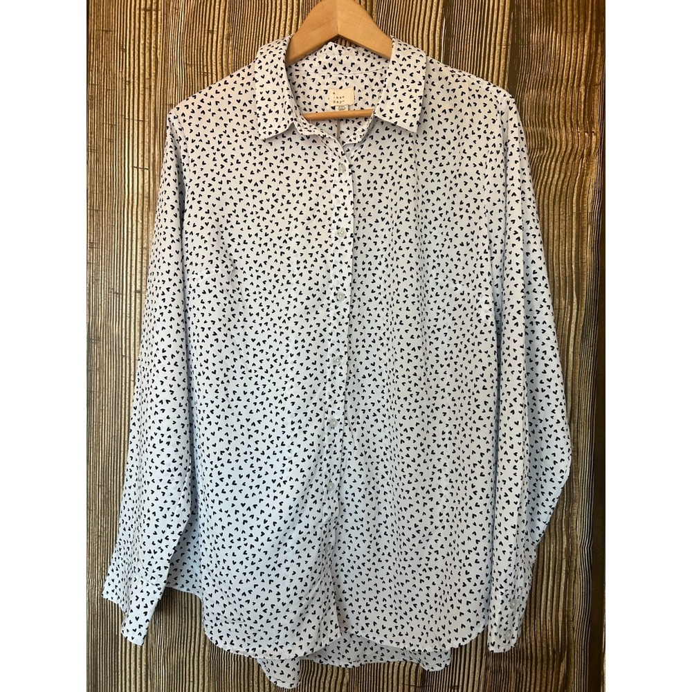 A New Day Button Up Women's Top Black Hearts Romantic Feminine Career XXL 2X NWT